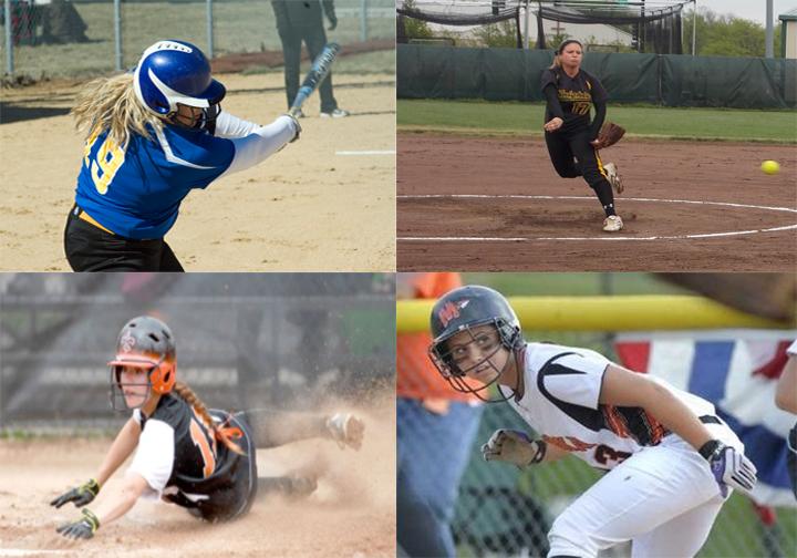Brittany Miller (top right) transfer from Illinois Central College, Tess Hupe (top left) from St. Charles East High School, Jordyn Larsen (bottom right) from Minooka Community High School, and Rachel Goff (bottom left) from Metro-East Lutheran High School signed contracts for the 2015 UIS Softball season.