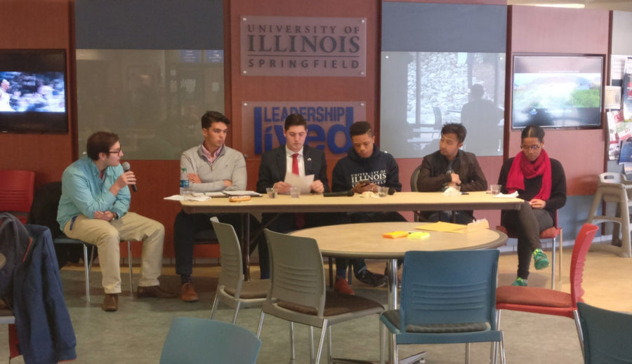 SGA President Austin Mehmet moderated the Democracy & Donuts III panel comprised of various student leaders on campus.