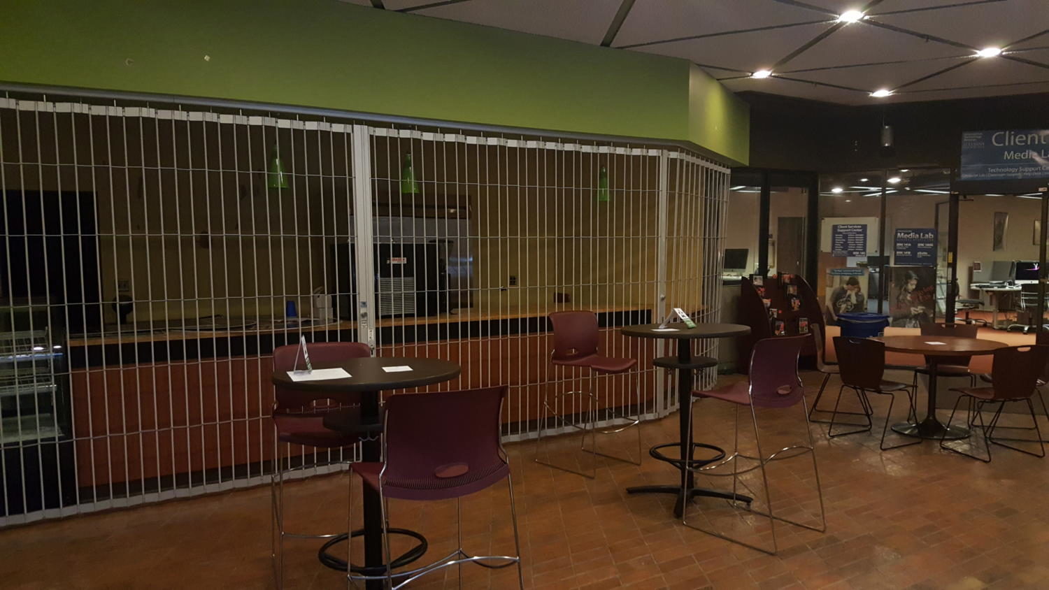 Currently closed Mary Janes Café in the lower level of Brookens Library 
