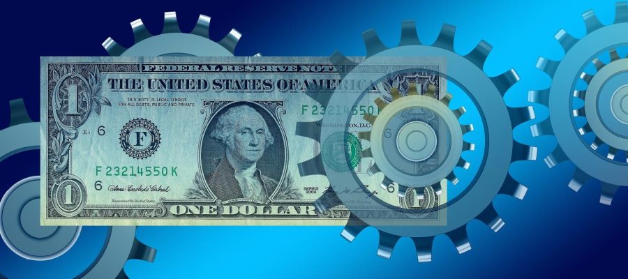 Graphic art with a dollar bill and gears. | Photo Credit: Pixabay