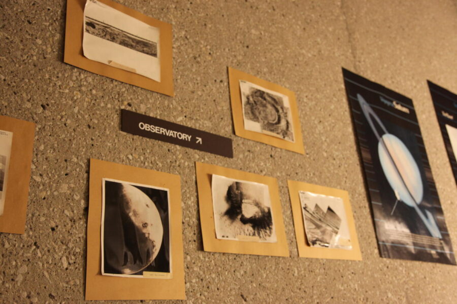 Mars photos and other planet posters on the UIS Observatory stairwell. Photo Credit: Regina Ivy
