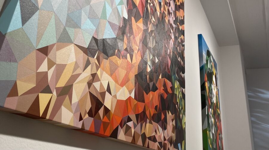 Close up of the geometric shapes in Ramirez’s paintings. Photo Credit: Regina Ivy