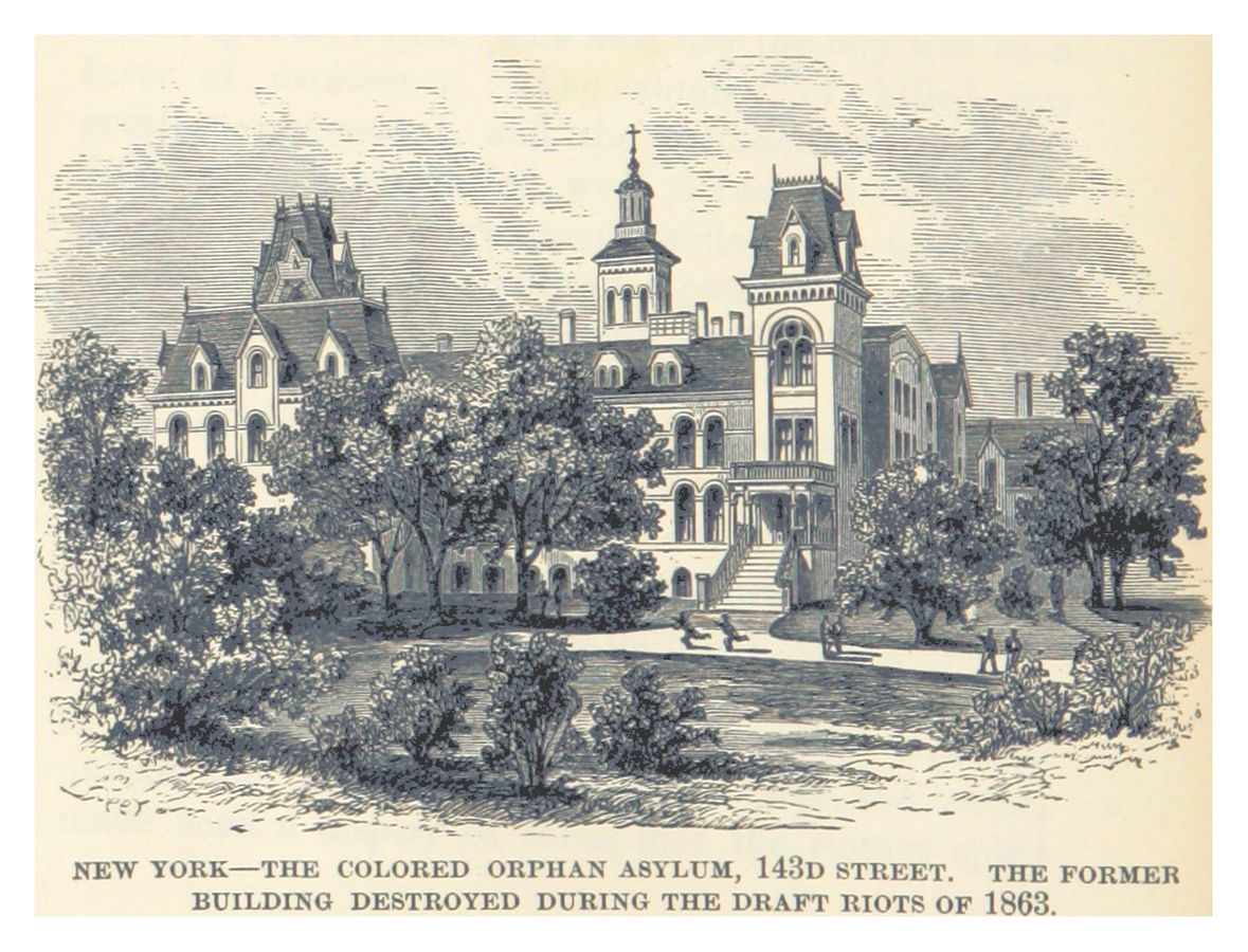 African American Orphan Asylum burned by Rioters in 1863, 143rd Street. | Photo Credit: Wiki Commons