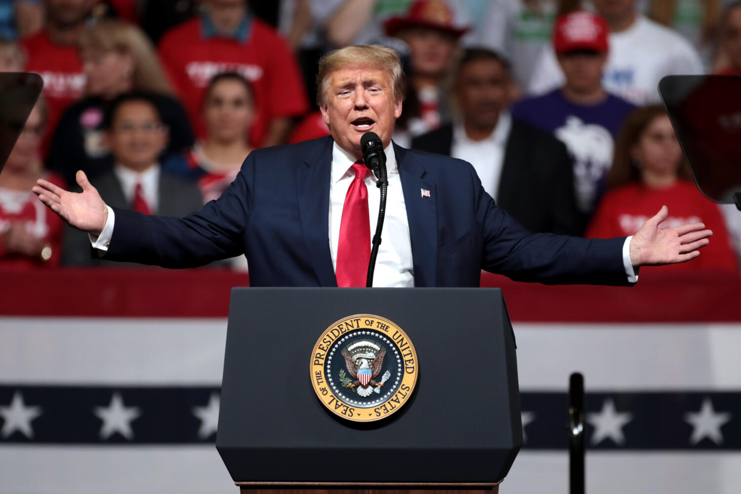 Trump speaking at a "Keep America Great" rally Coliseum in Phoenix, Arizona in February 2020 | Photo Credit: Gage Skidmore from Surprise, AZ, United States of America, CC BY-SA 2.0 via Wikimedia Commons