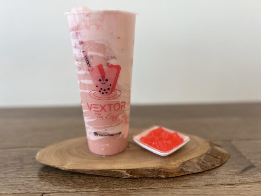A special Valentine’s Day boba drink – a rose-lychee milk tea with strawberry sea cream | Photo credit: Thanh Huynh