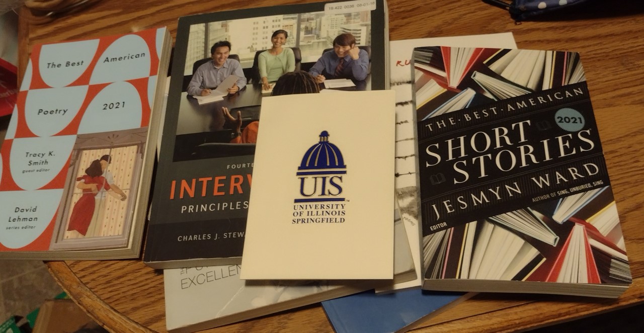 A typical semester of books at UIS | Photo credit: Zachary Boblitt