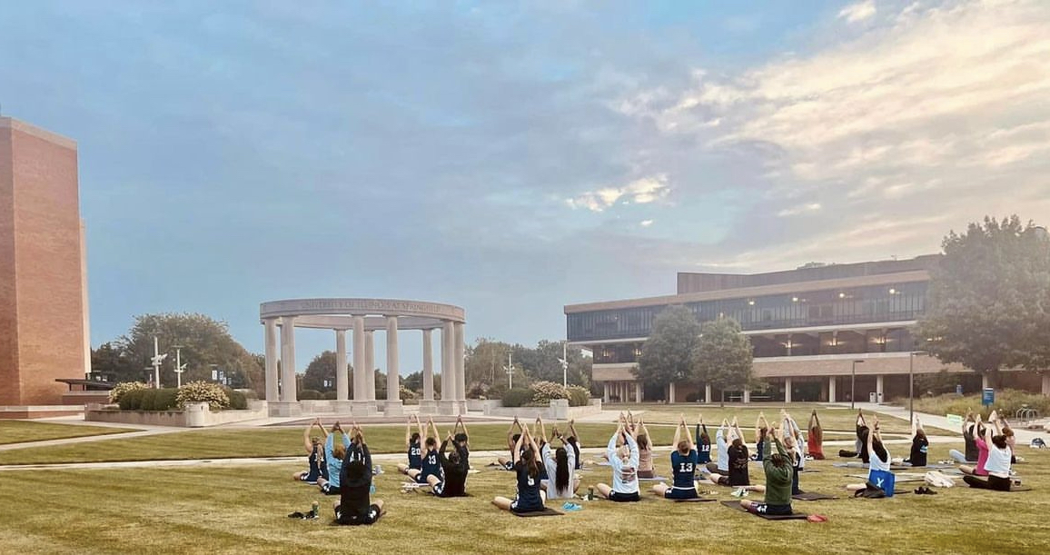 Students woke up bright and early to participate in Sunset Yoga on the Quad