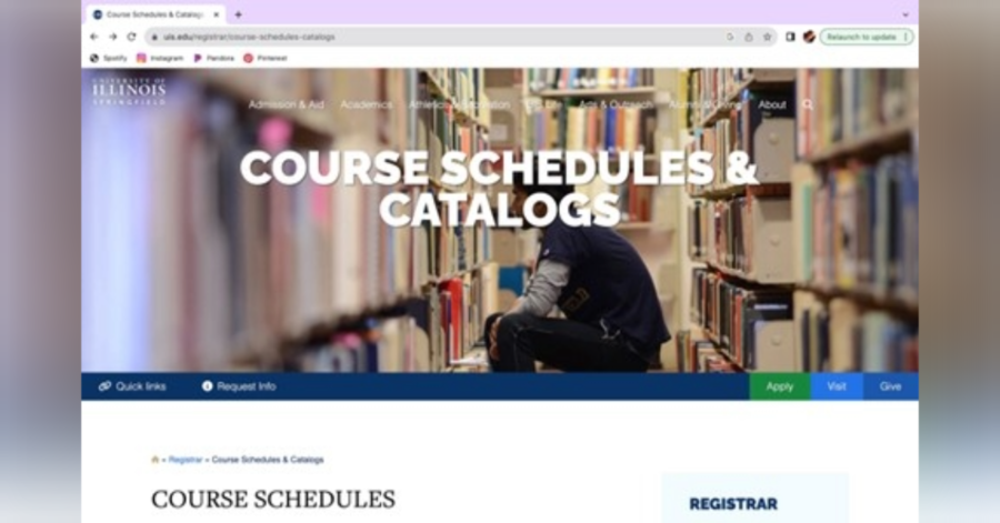 A screenshot of the course schedules & catalogs page on the UIS website. Here you can find the course catalog and academic calendar. | Photo Credit: University of Illinois at Springfield.
